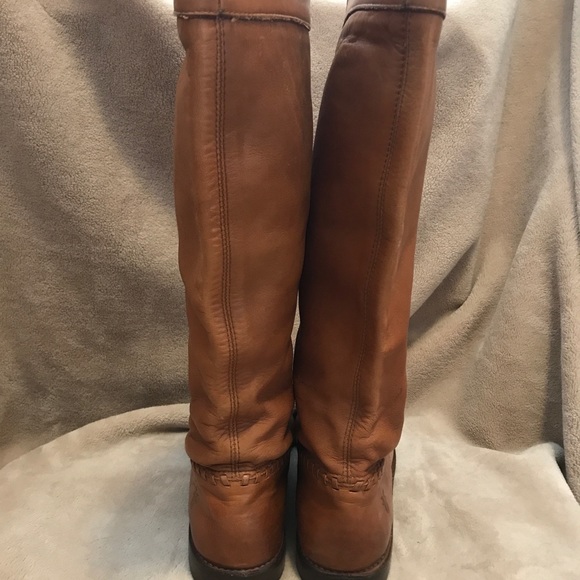 Frye Tall Trapunto Leather Boots w/ Woven Trim - Picture 4 of 9